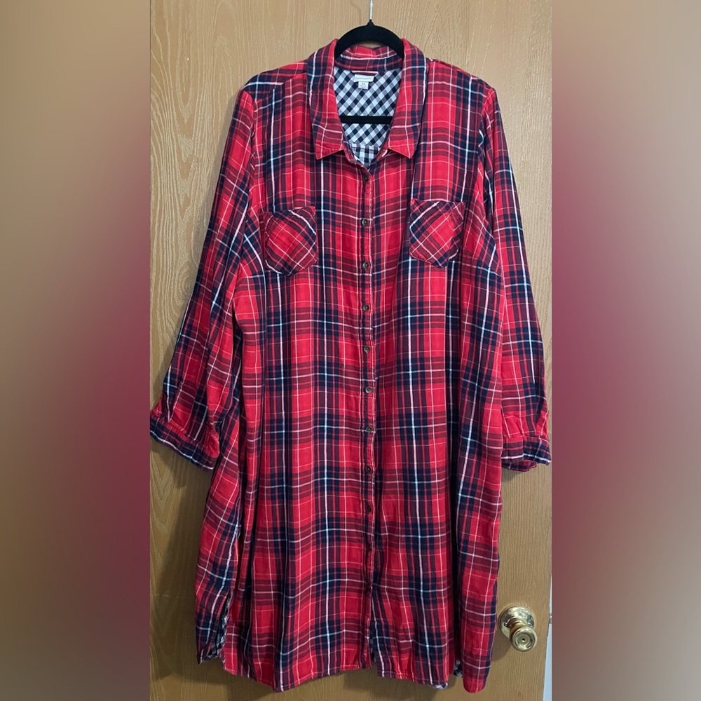Red Plaid Button-Up Shirt plus size 4X